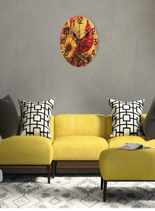 ZzWwR Beautiful Cardinal Sunflower Art 10 Inch Round Wall Clock, Analog Quiet Non Ticking Desk Clock for Home Kitchen/Living Room/Bedroom/Bathroom/Office - Image 5